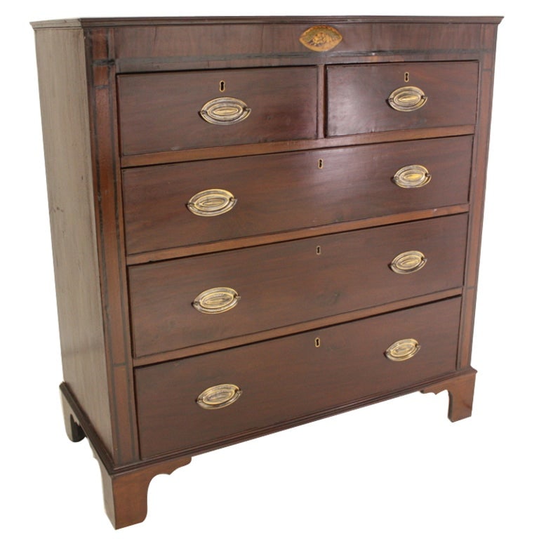 Antique English Mahogany Chest with Shell Inlay. (1 of 9)