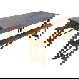 Antique Country Oak Farm Table with Two Benches.