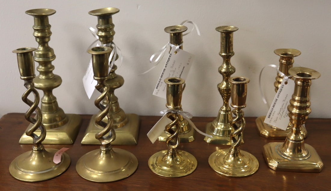 Collection of (10) Antique Brass Candlesticks. (1 of 6)