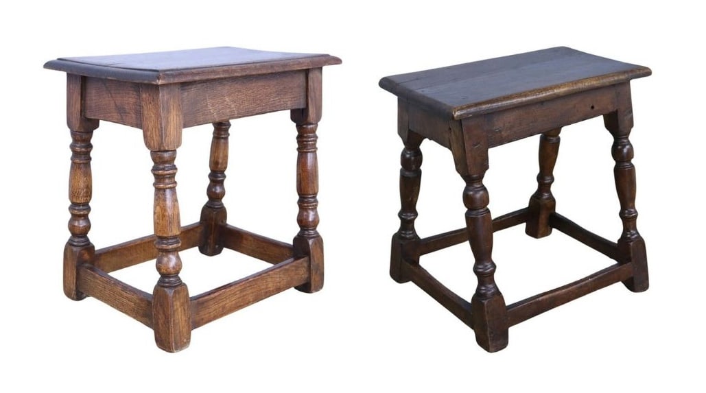 (2) Antique Oak Joint Stools. (1 of 12)