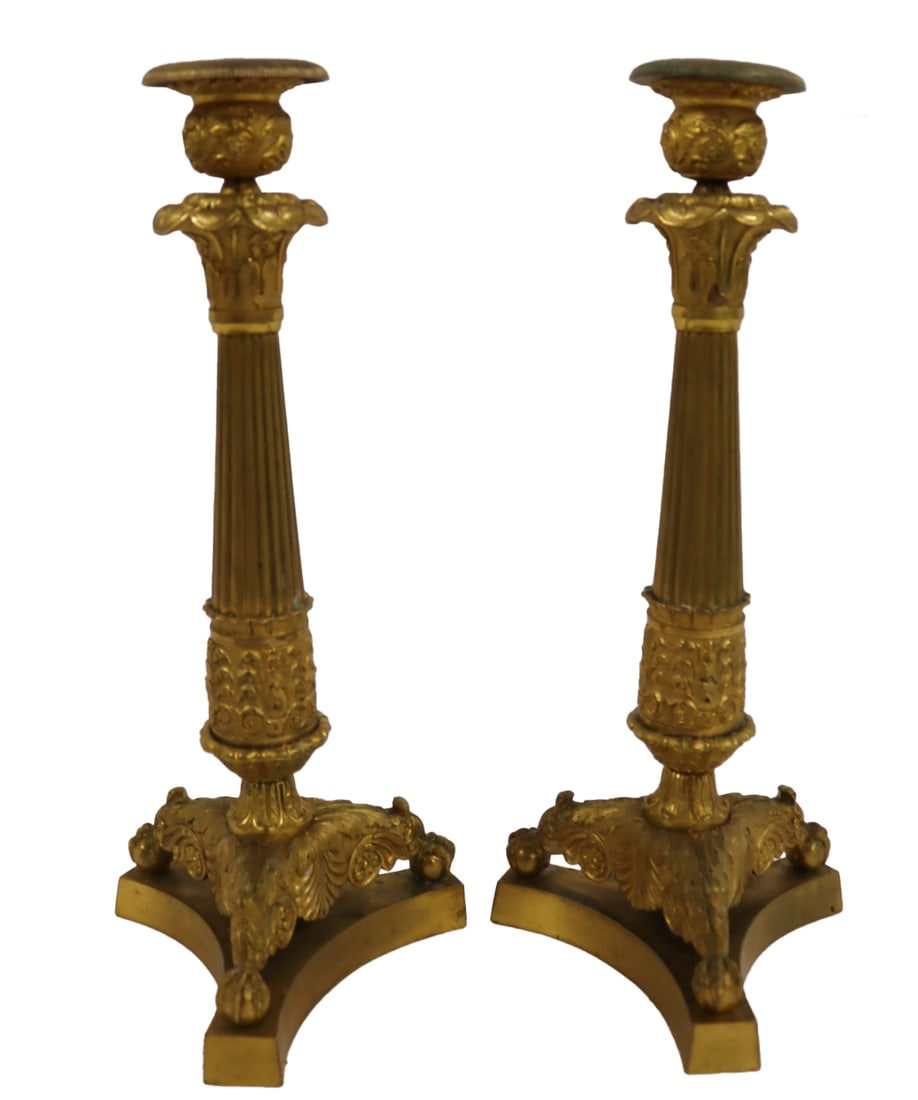 A Fine Pair Of Antique Gilt Bronze Candle Sticks. (1 of 5)
