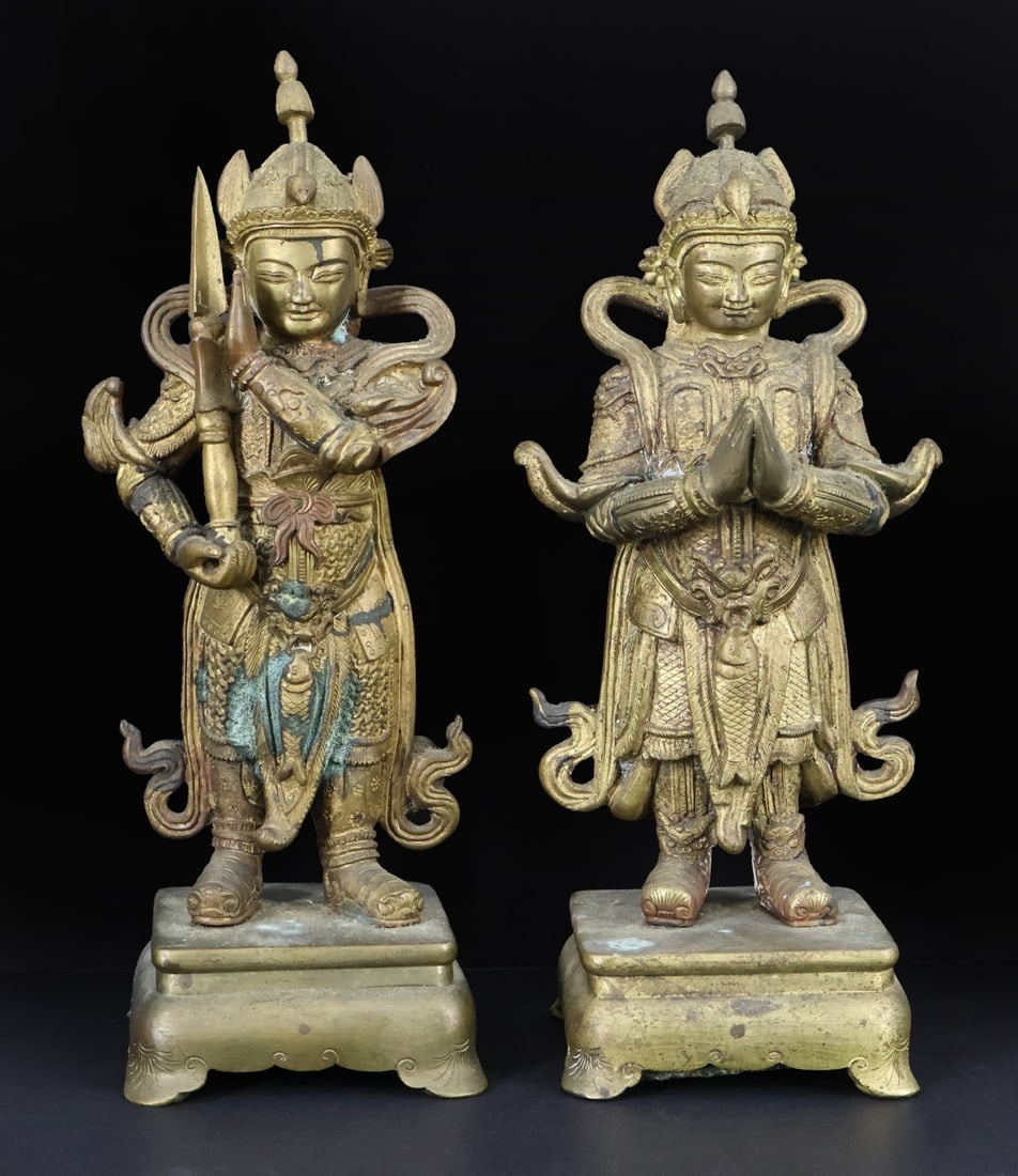 Pair of Chinese Gilt Bronze Warriors. (1 of 7)