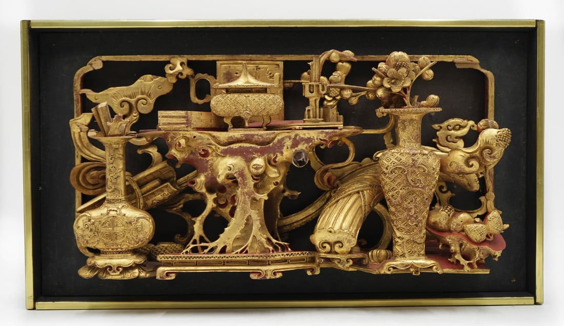 Chinese Scholar's Items Relief Carving. (1 of 7)