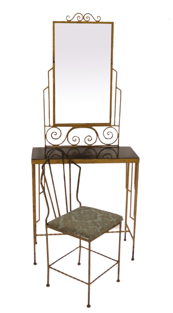 Art Deco Gilt Metal Console, Mirror & Chair (1 of 14)