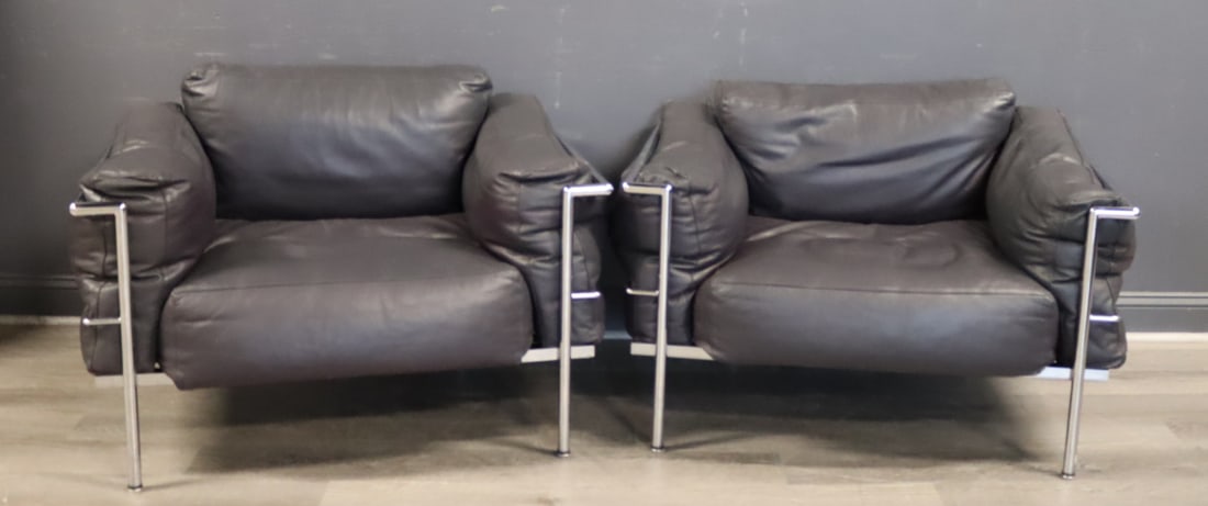 After Corbusier Pair Of Oversized LC3 Chairs. (1 of 6)