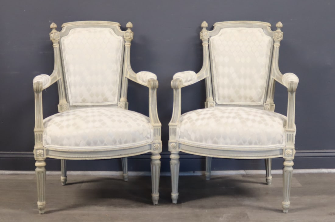 A Pair Of Louis XVI Style Armchairs.: Nice lines, newly upholstered. From a Westchester NY estate. - Dimensions: 36" x 25" x 20"