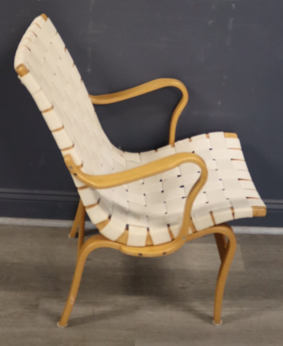 Mid-Century Bruno Mathsson Pernilla Chair.: Signed on stretcher. From a New Rochelle NY estate. Dimensions: 38.25"h x 33.5" w x: 26.75" d.