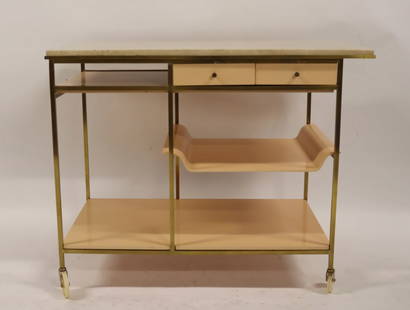 Midcentury Paul McCobb Irwin Serving Cart.: PAUL MCCOBB, Serving cart from the Irwin Collection, model no. C9203, ca. 1952. Mahogany, brass casters. Manufactured by Calvin Furniture Co., USA. From a Westchester NY estate. - Dimensions: 29" H x