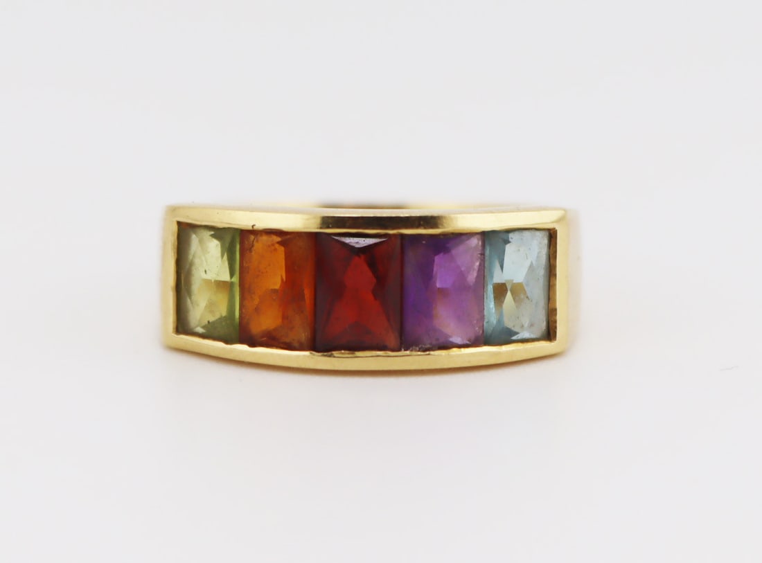 JEWELRY. 18kt Gold and Multi-Color Gem Ring. (1 of 7)