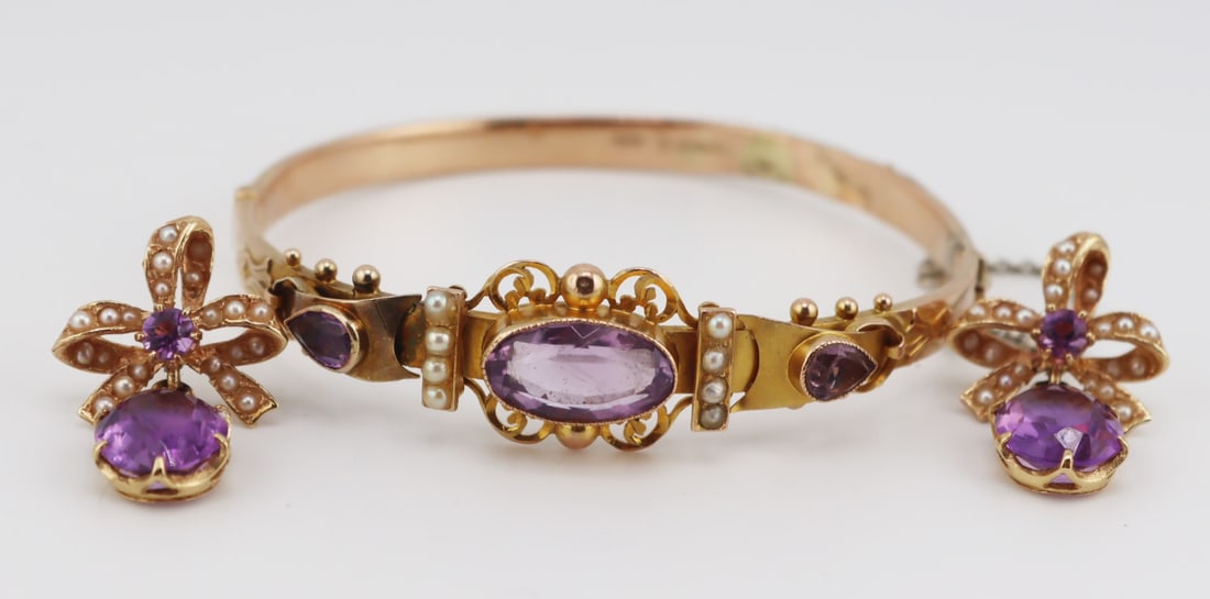 JEWELRY. Amethyst and Seed Pearl Jewelry. (1 of 10)