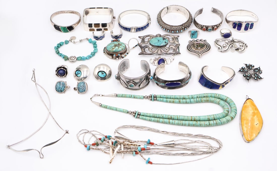 JEWELRY. Silver Southwestern Jewelry Grouping. (1 of 10)