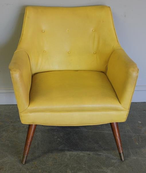 Midcentury Paul McCobb? Armchair.: Upholstered in yellow vinyl. From a Yonkers, NY estate. Dimensions: 28.5" wide x 29" deep x 30" high. Condition: Upholstery as is.