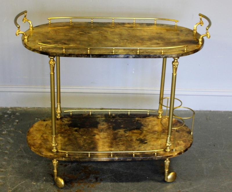Midcentury Aldo Tura Parchment Tea Cart.: From a Long Island, NY location. Dimensions: 33" wide x 16" deep x 28" high. Condition: Good.