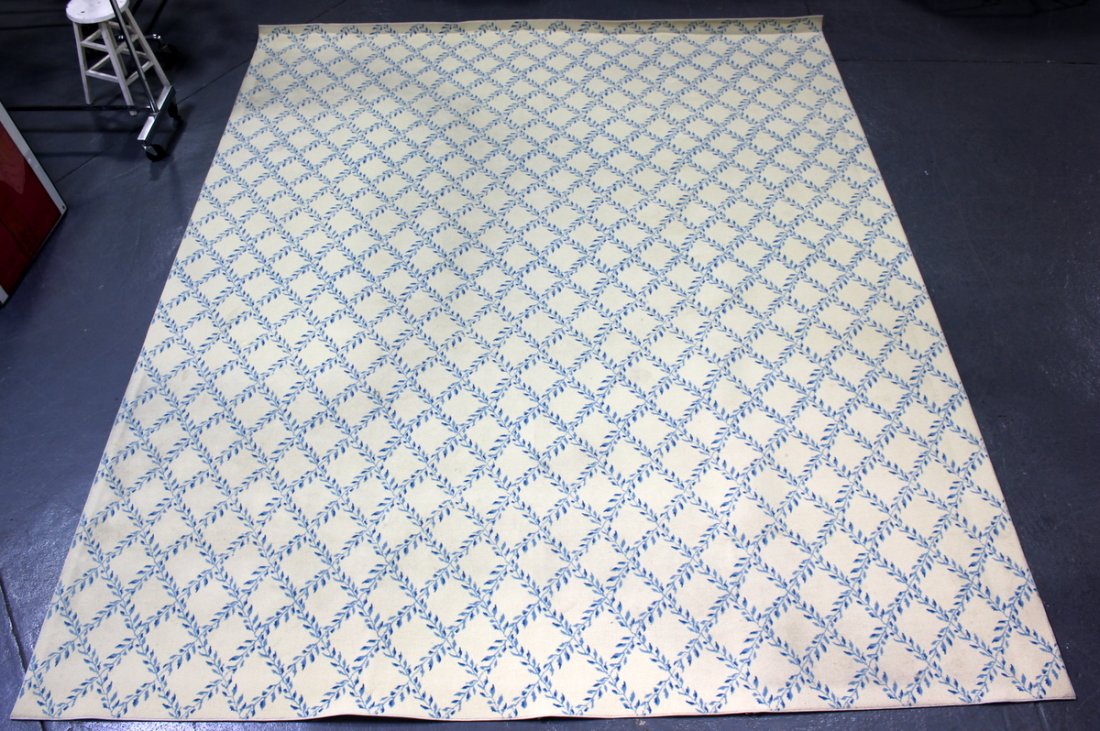 Roomsize Carpet Possibly Stark.: Large blue and white carpet possibly Stark. From a Larchmont, NY estate. Dimensions: 14' 10.5" long x 11" wide