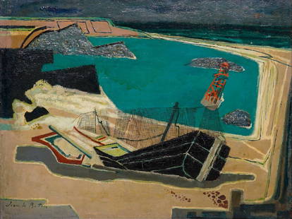 JEAN ISY DE BOTTON (FRENCH, 1898-1978).: 'Rythm de la Mer; Douarnenez en Bretagne'. Oil on canvas. Signed lower left. Verso: Signed, titled, and location on canvas in red. Provenance: Newman Galleries. Property of a Harrison, NY collection.
