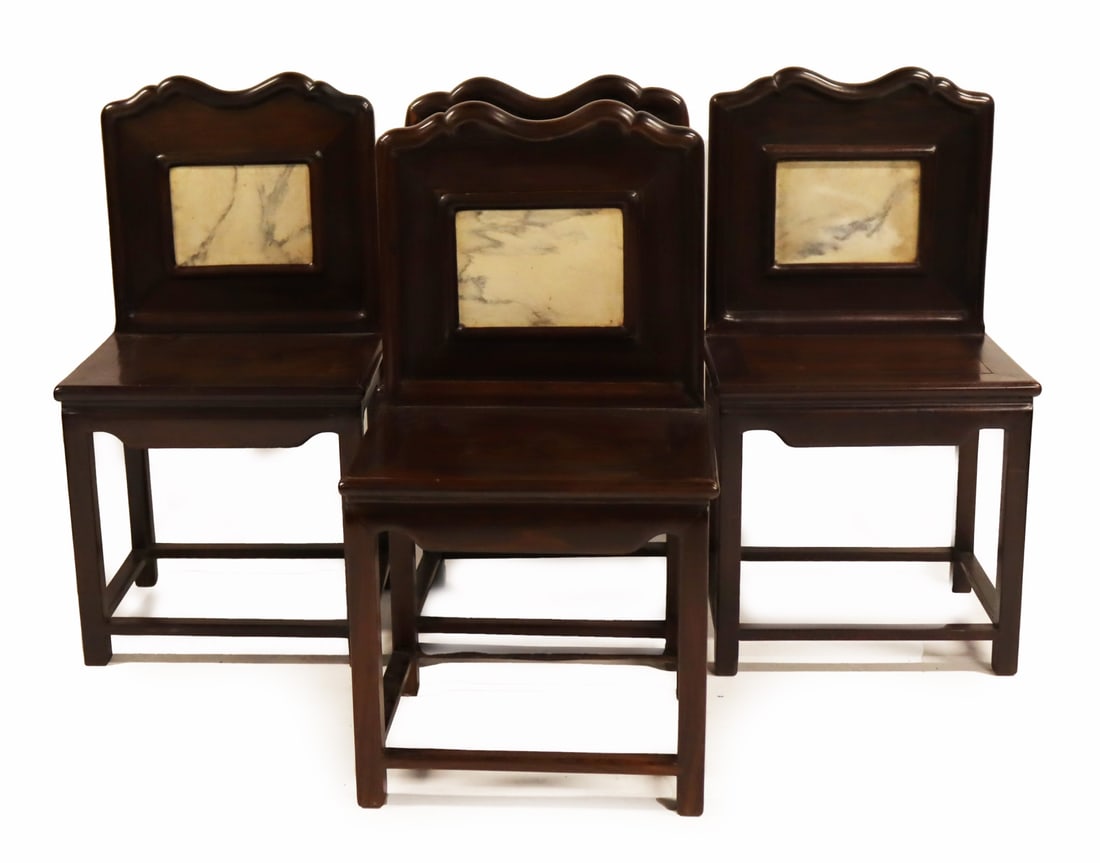 (4) Chinese Dreamstone Inlaid Chairs. (1 of 15)