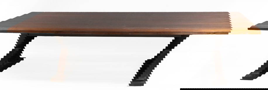 CHRISTIAN LIAIGRE HOLLY HUNT DINING TABLE.: Great long modern dining table designed by Christian Liaigre (French 1943- 2020) for Holly Hunt Design. Dark mahogany finish. Metal Christian Liaigre Holly Hunt tag under. From a Stamford CT estate. -