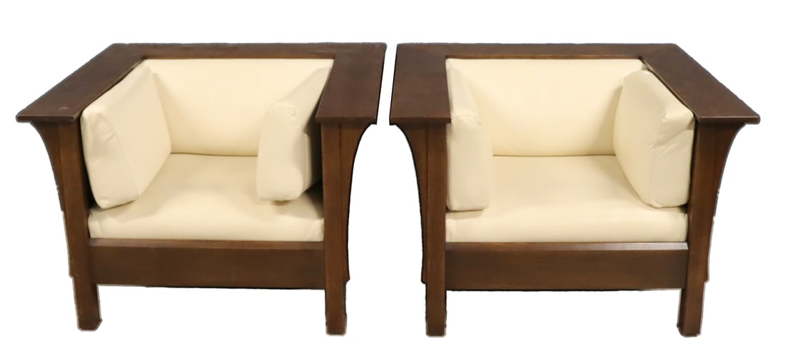 STICKLEY BY E.J. AUDI; Pair Oak Cube Chairs (1 of 7)
