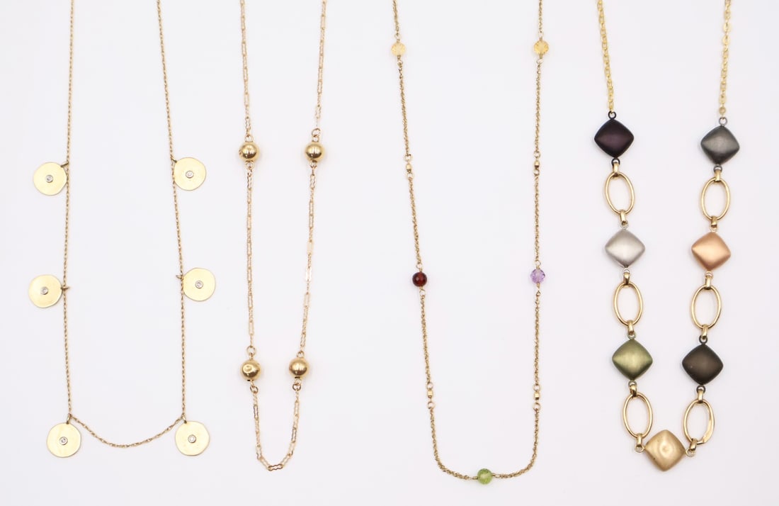 JEWELRY. (4) 14kt Gold Statement Necklaces. (1 of 11)