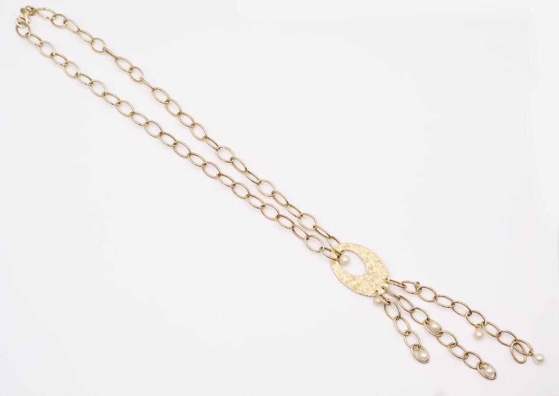 JEWELRY. 14kt Gold and Pearl Necklace. (1 of 4)
