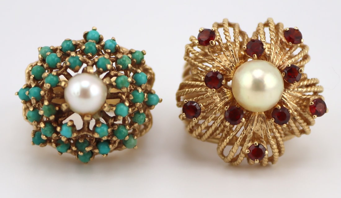 JEWELRY. (2) 14kt Gold, Pearl, and Gem Rings. (1 of 13)
