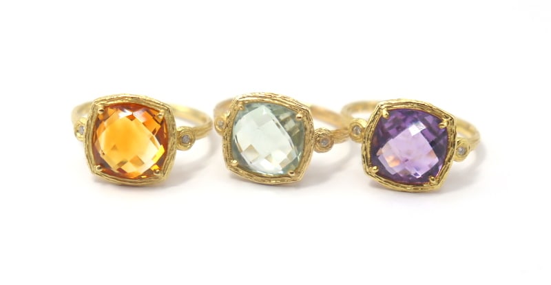 JEWELRY. Triplet Set of 14kt Gold and Gem Rings. (1 of 11)