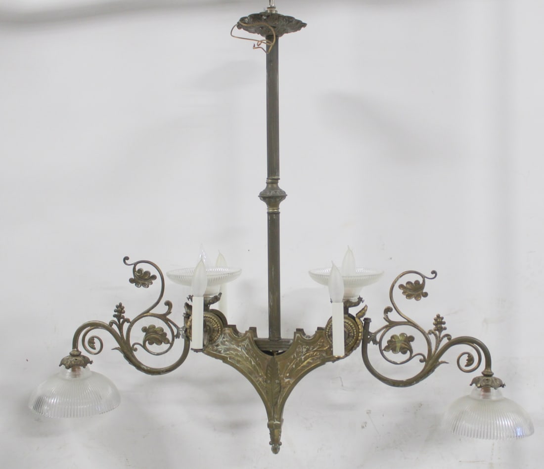 Victorian Gilt Metal / Bronze Chandelier.: From a Westchester NY estate. - Dimensions: 35"H x 43"W