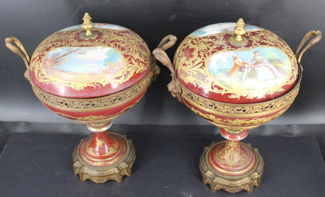 A Fine Pair Of Sevres (Attrib) Porcelain Lidded Urns (1 of 11)