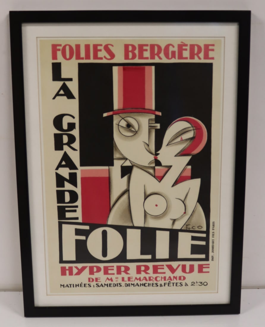 FOLIE BERGERE Framed Poster.: From a Brooklyn NY estate. Dimensions: 21" x 14" & Framed 25" x 18"