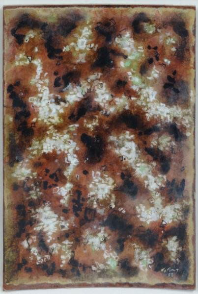 TOBEY, Mark. Untitled 1953 Abstract Gouache.: Signed and dated lower right. Exhibited in the Indianapolis Museum of Art, Indiana in 1980. Old Sotheby's labels verso. Mark Tobey, American, 1890 - 1976. From a Milford, CT home. Dimensions: 9.5" hig