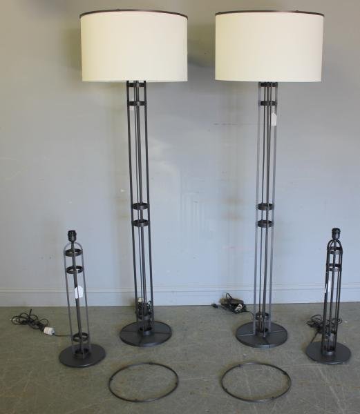 Pair of Armature Floor Lamps.: With a pair of Holly Hunt table lamps. From a Tenafly, NJ estate. Dimensions: Floor lamp - 64" high without shade; Table lamp - 29" high without shade.