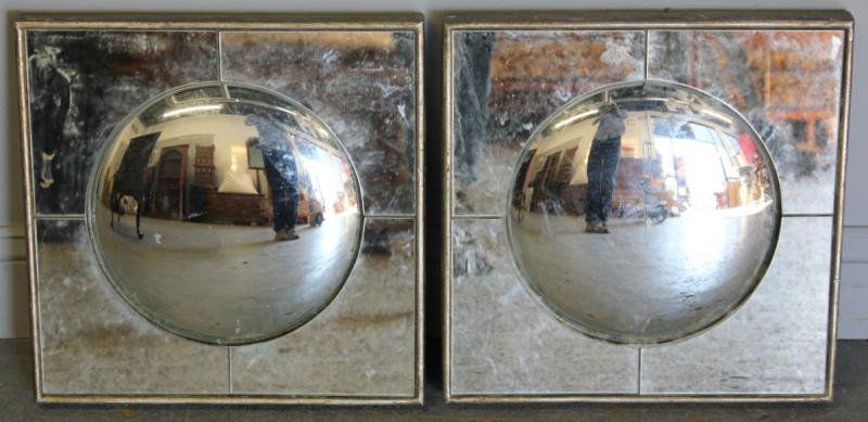 Pair of Contemporary Convex or Bullseye Mirrors.: Inset to rectangular mirrored frames. From a Manhattan, NY location. Dimensions: 15.75" wide x 15.75" high.