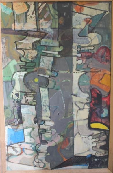 CALFEE, William Howard. Abstract Oil.: Signed Calfee and dated '48 lower right. William Howard Calfee, American, 1909-1995. From a Manhattan estate. Dimensions: 38" high x 24" wide.
