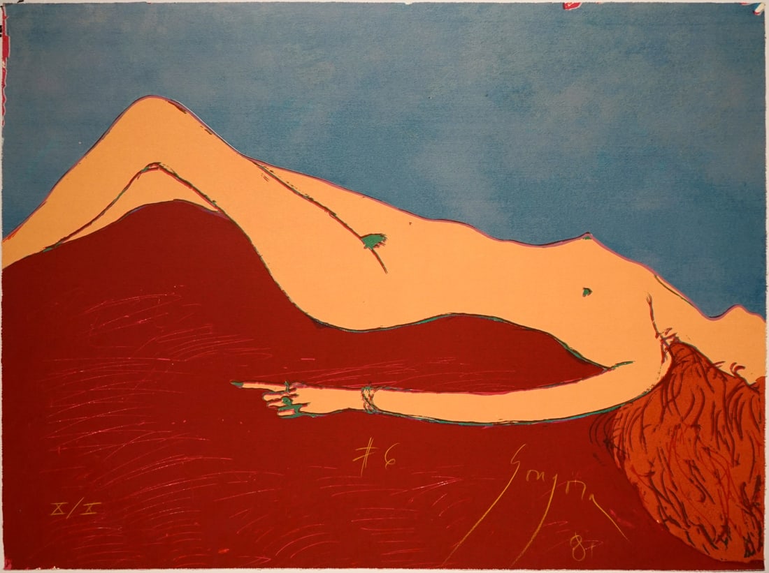 LEONEL GONGORA (COLOMBIAN, 1932-1999).: 'Reclining Nude Female, #6'. 1981. Colored lithograph on paper. Signed and dated lower right in chalk. Middle title in chalk. Numbered 'X/X' lower left in chalk. Property from the estate of the artist