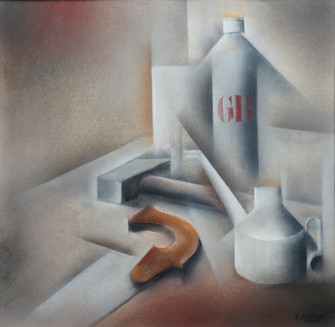 RADKO MASATA (CZECH REPUBLIC, 1933-1999).: 'Still life with Tools', 1984. Pastel. Signed and dated lower right. Property of a Brooklyn, NY estate. Dimensions: 18" h x 18.25" w. Frame: 25.75" h x 25.375" w.