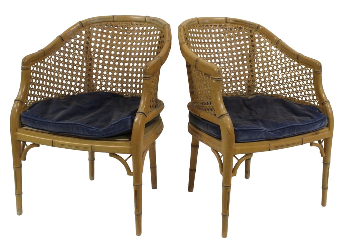 Vintage Pair of Bamboo Form Caned Chairs.: From a Long Island, NY estate. - Dimensions: 33" h x 23" x 23"