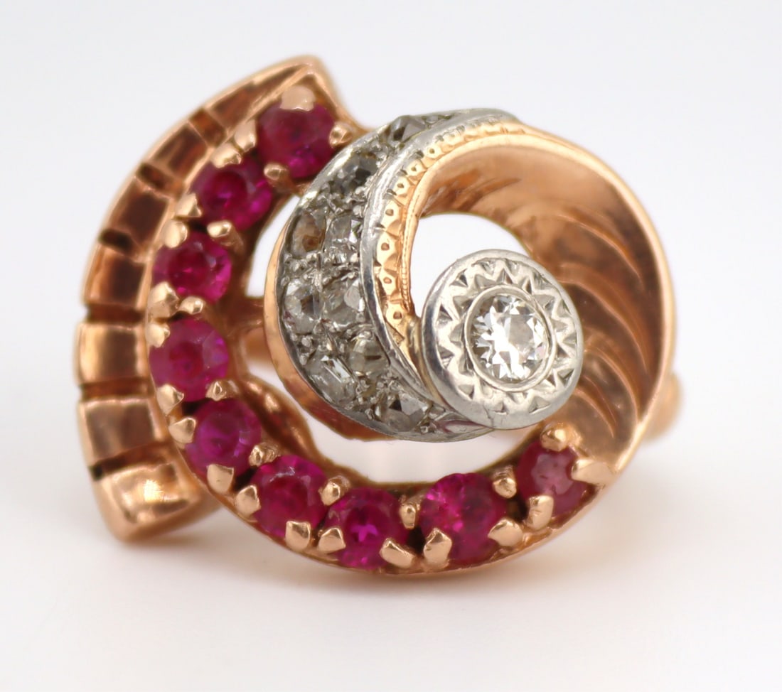 JEWELRY. Retro/Vintage 14kt Gold, Ruby and Diamond (1 of 8)