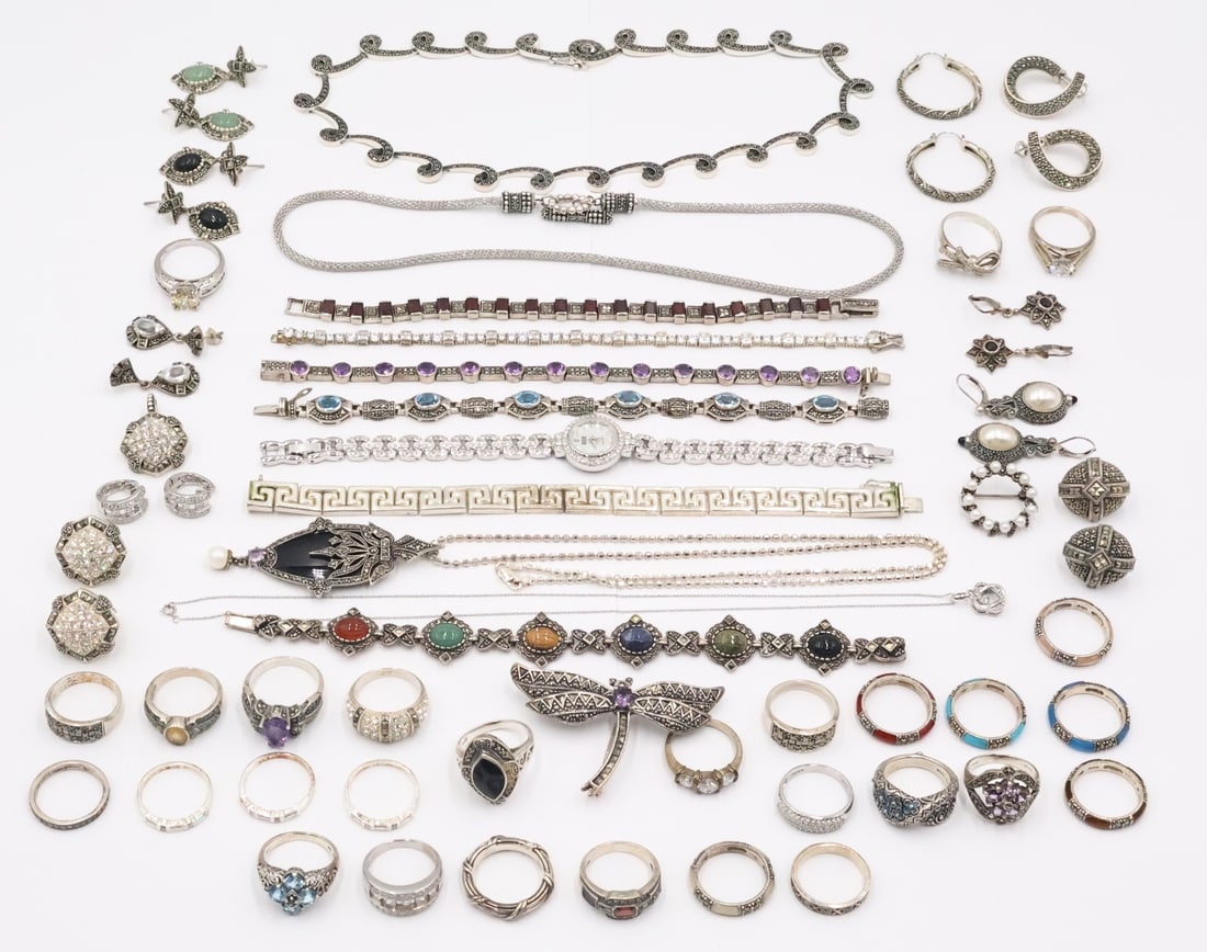 JEWELRY. (60) Pieces of Sterling Jewelry. (1 of 15)