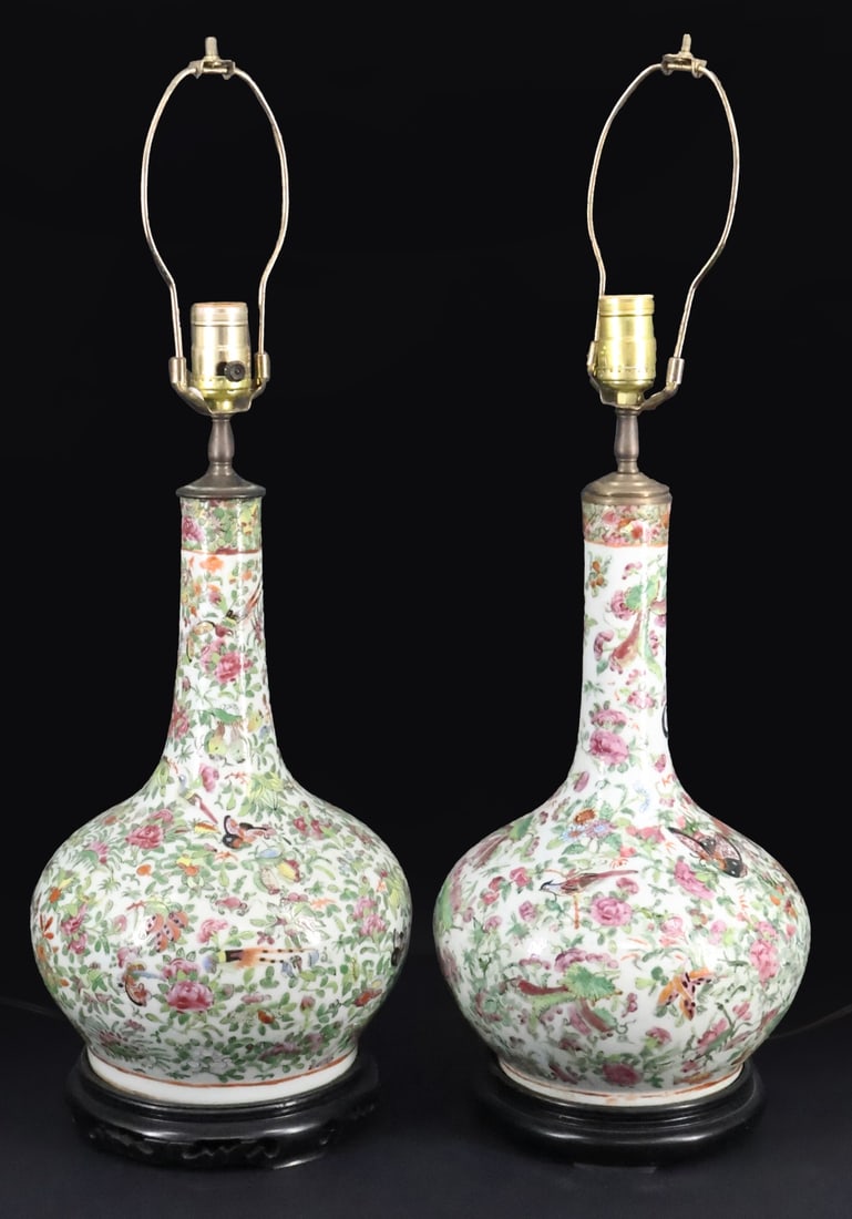 Pair of Chinese Famille Rose Vases as Lamps. (1 of 7)