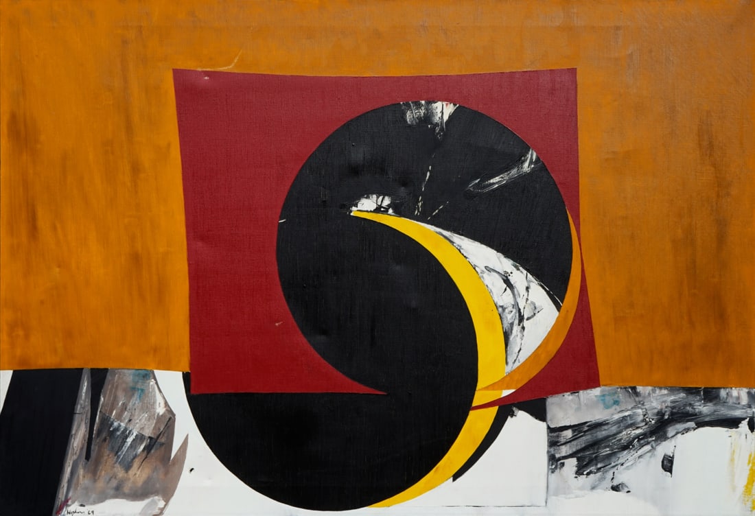 BUDD HOPKINS (AMERICAN, 1931-2011).: 'City Sun II', 1969. Oil on canvas. Signed and dated lower left. Verso: Artist, title, and year in pencil on stretcher. Property from a Larchmont, NY estate. Dimensions: 36" H x 52" w. Frame