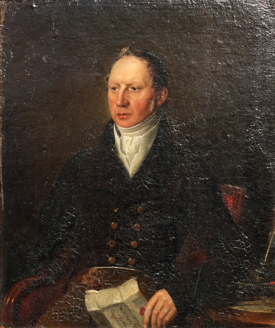 BRITISH SCHOOL (19TH CENTURY).: 'Portrait of a Gentleman'. Oil on board. Apparently unsigned. Property of a New Fairfield, CT collection. Dimensions: 14.75" h x 12.5" w. Frame: 17.75" h x 15.5" w.