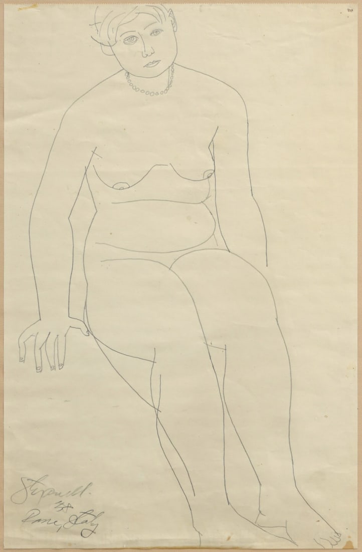 JOE STEFANELLI (AMERICAN, 1921-2017).: 'Study of a Female Nude'.1958. Pencil on paper. Signed, dated, and location lower left. Provenance: Arthur Weithas (1911-2006), Stone Creek, Dog Fish Island, CT. (artist, author, and friend from Yank