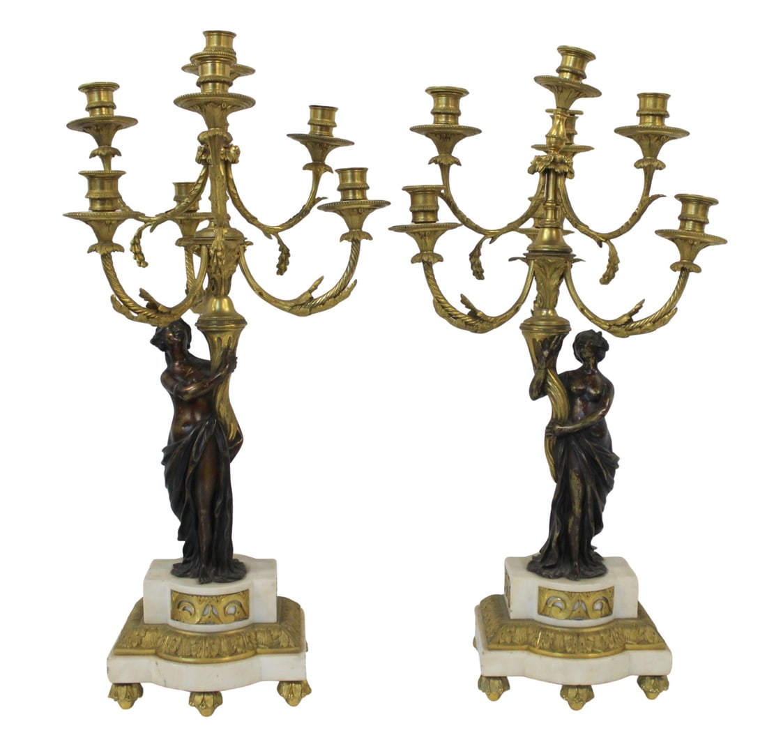 Fine Antique Pr Of Gilt & Patinated Bronze Figural (1 of 9)