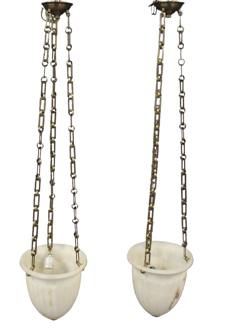 A Vintage Pair Of Alabaster Pendant Chandeliers. (1 of 4)