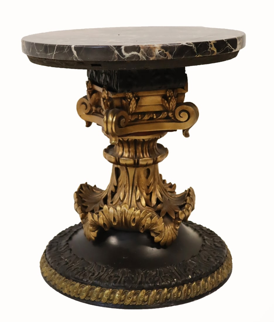Vintage Low Marble Top Gilt Decorated Pedestal. (1 of 5)