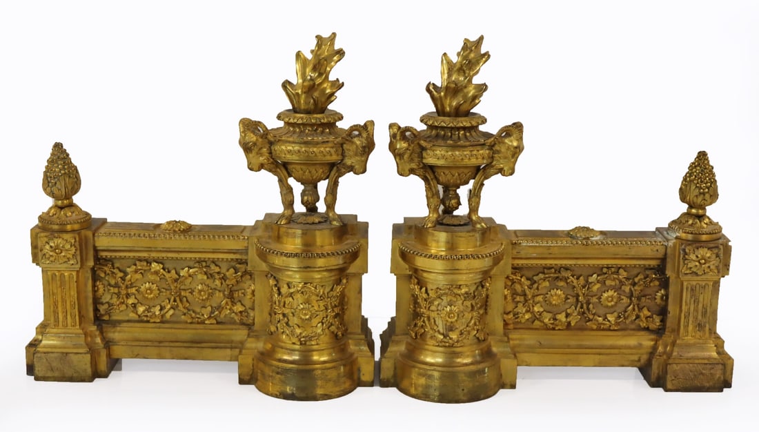 Pair of Antique Gilt Bronze Flame Form Chenets. (1 of 9)
