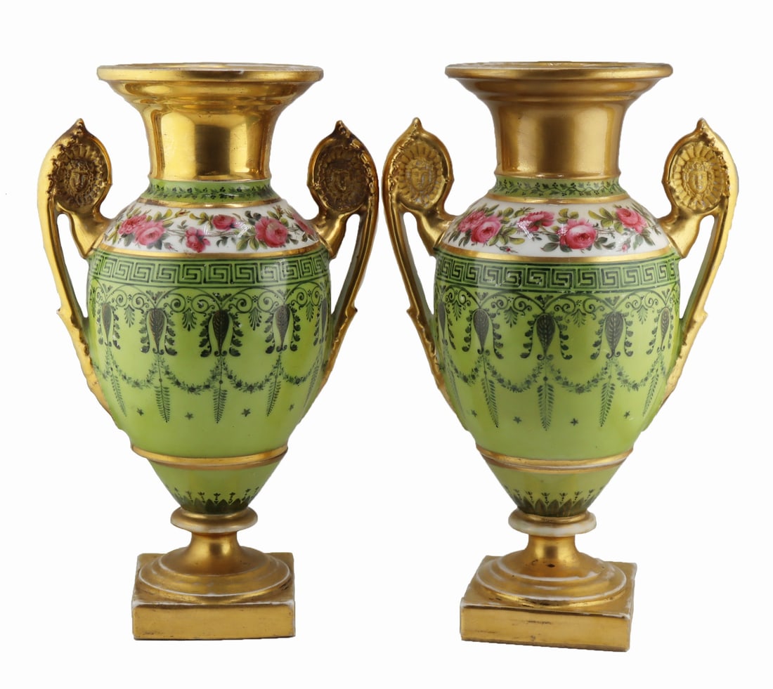 Pair of Antique Continental Paint Decorated Urns. (1 of 10)