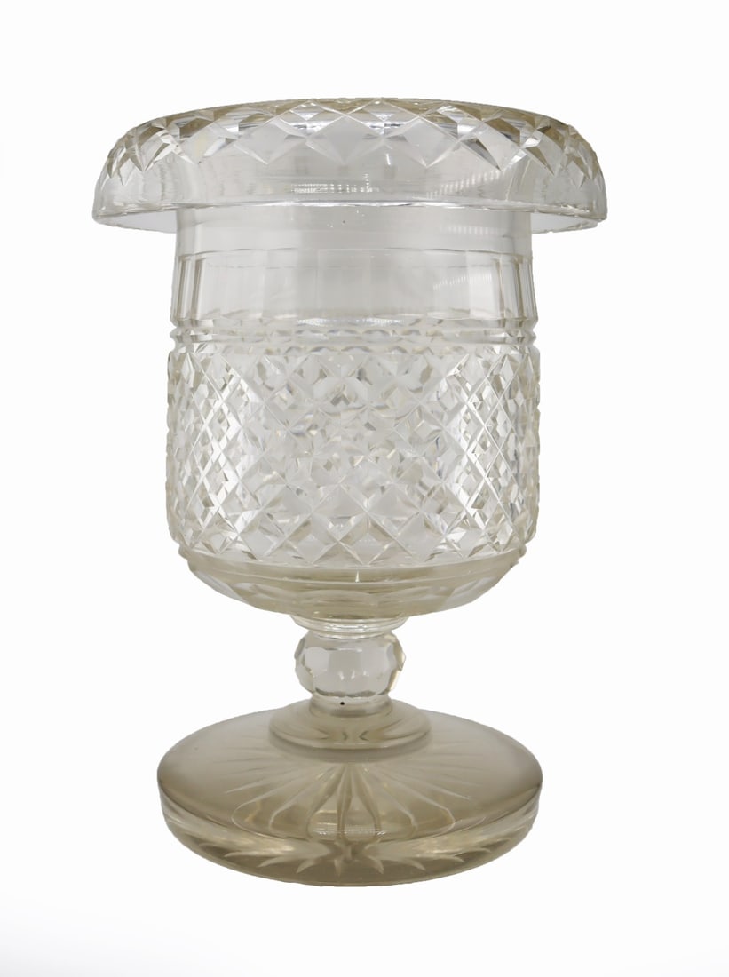 Large Cut Crystal Pedestal Urn with Lap Over Edge. (1 of 5)
