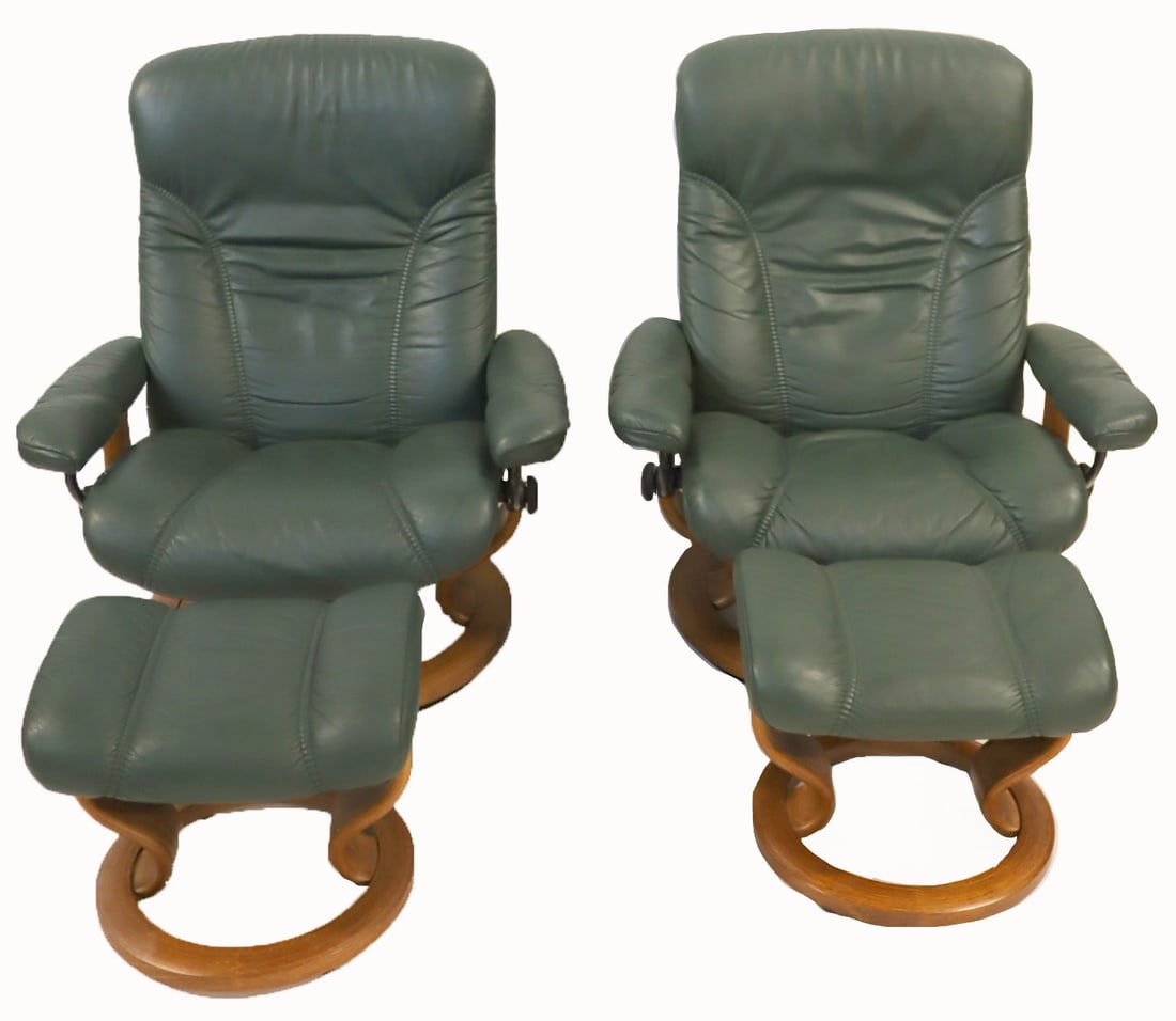 Pair Of Ekornes Chairs And Ottomans. (1 of 6)