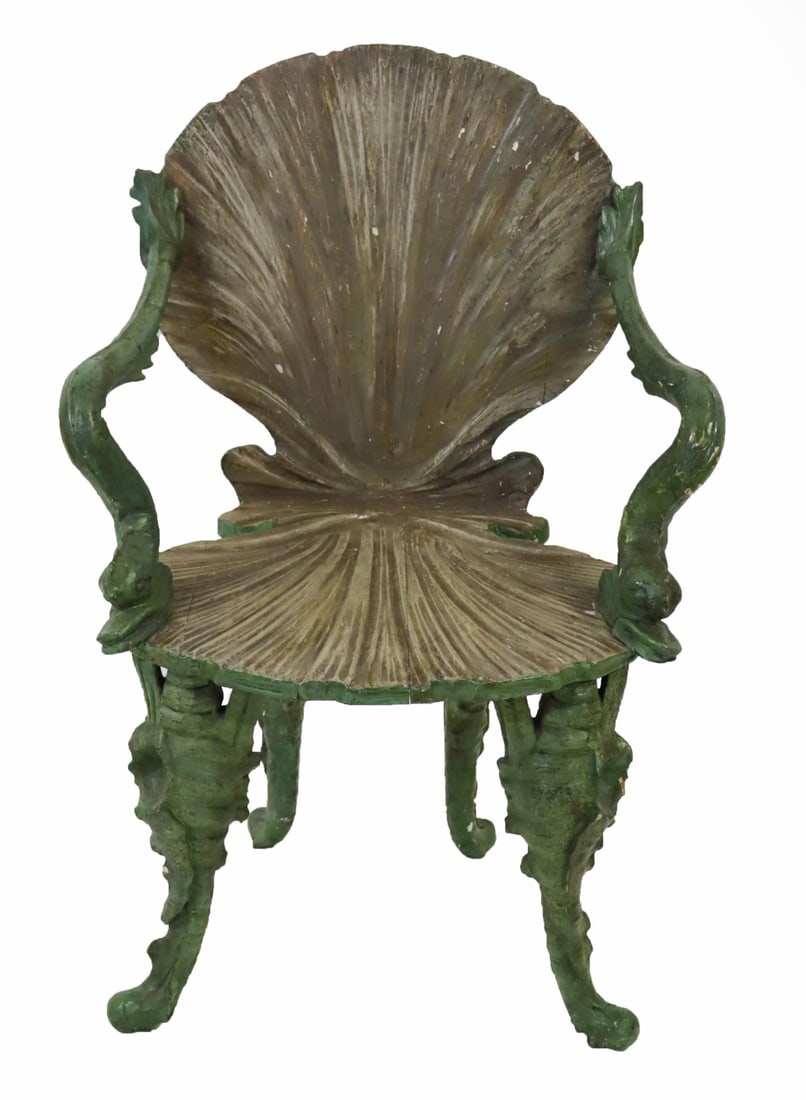 18th C Italian Grotto Shell Dolphin Chair. (1 of 8)
